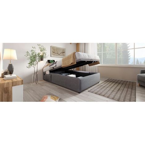 Cama Individual 90x200cm con USB-C y Lattenrost Completo en Madera Gris (1/5)