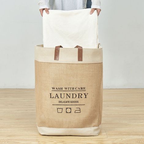 Sac cabas en toile de jute Zakka, motif millet et blé, résistant à l'humidité, grand format, en composite EVA, style moderne et épuré, couleur jaune jute, bordure blanche, inscriptions imprimées. (1/5)