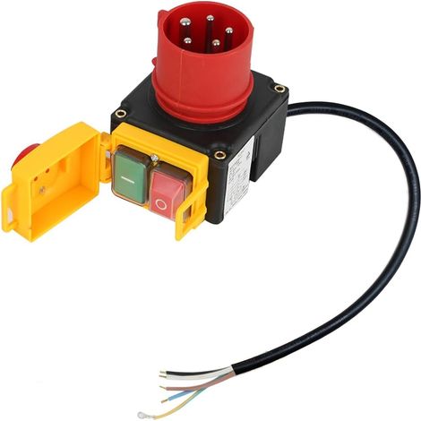 Interrupteur de machine 400 V 3 phases avec inverseur de phase et câble de 60 cm, inverseur de phase et clapet d'arrêt d'urgence (400 V) (1/5)