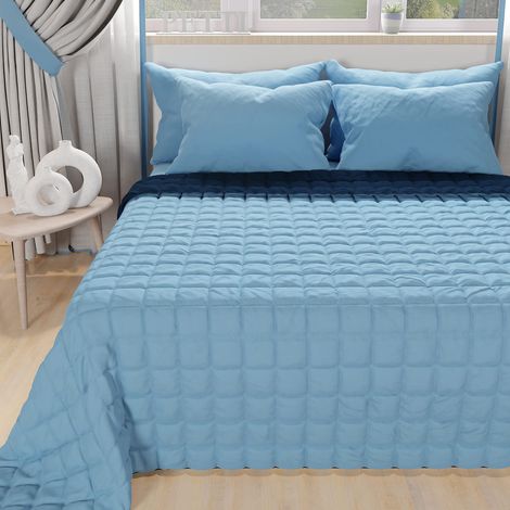 Couette 1,5 Places Reversible 220x260 cm en Microfibre, Couvre-lit Printemps, Couverture Réversible, Bleu Ciel, 100% Fabriqué en Italie (1/5)