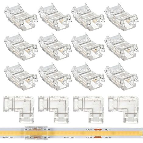 Kit Connecteur Ruban LED COB 2 Pin 8mm, 12 Pièces Connecteurs Transparents Sans Espacement 4 Pièces COB 2Pin 8mm Connecteur en Forme de L