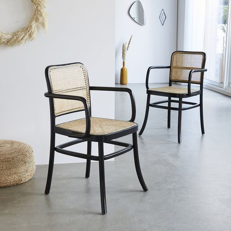 Lot de 2 chaises en acajou massif et cannage (1/5)