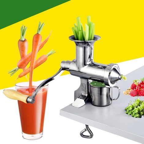 Extracteur de jus manuel en acier inoxydable - Presse-agrumes - Presse-agrumes - Avec pince à vis pour montage sur table - Pour herbe de blé et légumes à feuilles (1/5)