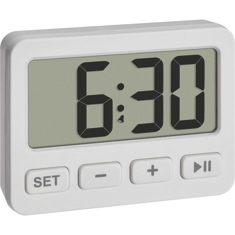 Mini-réveil numérique, 60.2036.02, Petite Horloge de Table, avec Alarme, chronomètre/minuterie, pour Voiture, avec Aimant ou Support, Compact, Blanc (1/3)