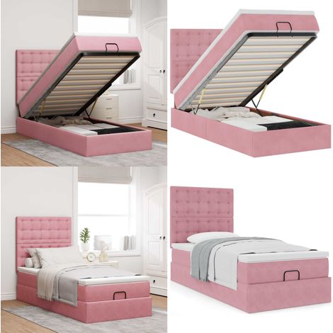 vidaXL Cadre de lit ottoman avec matelas rose 90x190 cm velours (1/5)