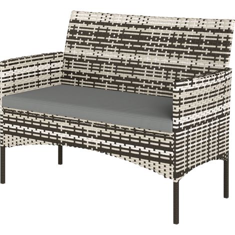 2-Sitzer-Gartensofa aus hellgrauem Kunstharzgewebe, 115x63x85 cm, mit Kissen und Armlehnen