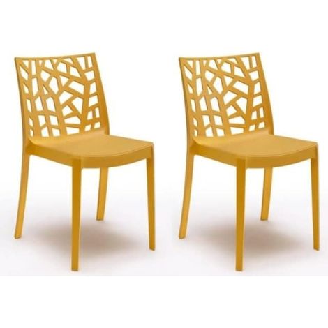 GLOUPIE Set 2 Sedie Matrix In Polipropilene Senape, Dim. 55x47x82 Cm,Peso 4 Kg,Per Interno Ed Esterno,Made In Italy,Impilabili (1/5)