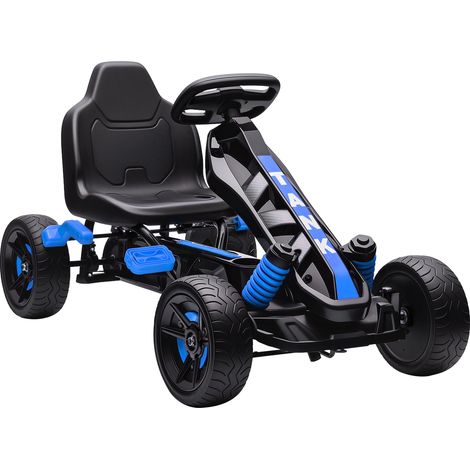 Kart à pédales pour enfants, karting enfant 3 à 6 ans avec roue libre, frein, roues EVA antidérapantes, bleu