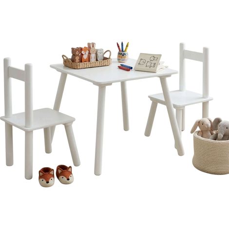 Mesa Infantil con 2 Sillas Origami, Escritorio para Niños, Sala de Juegos Guardería Blanco Mate