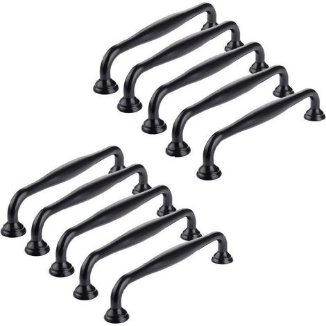 10 poignées arquées pour portes, tiroirs et meubles, noires (entraxe de perçage : 96 mm)