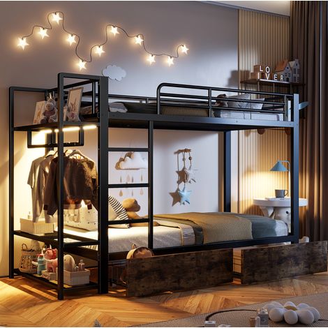 MEUBLIV Etagenbett 90x200 cm Schwarz – LED, Stauraum, ohne Matratze (1/5)
