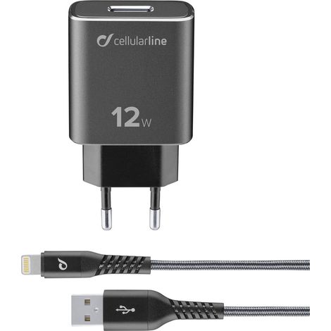 Cellularline TETRA FORCE 12W lightning inkl. Kabel für Apple, schwarz (1/3)
