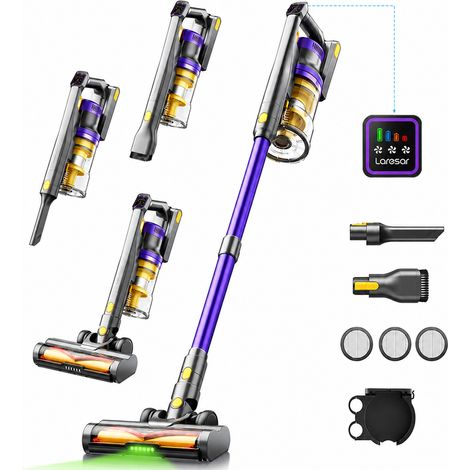 LARESAR Aspirateur Balai sans Fil - 75000Pa/650W- 60min Autonomie -Écran LED- Brosse avec Verte LED - 2L - Moteur sans balais