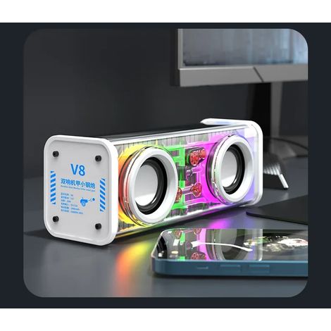Enceinte mécanique transparente (blanche) avec caisson de basses à double diaphragme sans fil Bluetooth 5.0 (1/5)