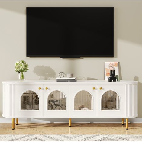 TV-Schrank MDF Weiß/Gold 170,0 x 35,0 x 55,0 cm mit 4 Glastüren, Kabelführung und Dämpfungsscharnieren (1/5)