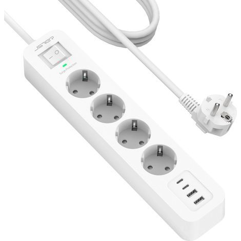 Power Strip with 4 Outlets, 3680W Surge Protector, 4 USB Ports, 2m Cable, for Office or Home (1/5)