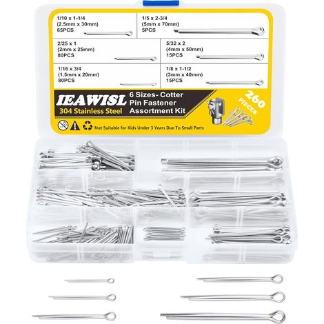 260 Pièces Coffret de Goupilles Fendues, Goupilles Fendues Acier Inoxydable, Goupilles Clips Fendues de Sécurité à Ressort de Verrouillage - 6 tailles M1.5 M2 M2.5 M3 M4 M5 Pour Voitures (1/5)