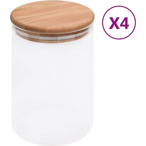 Bocaux de conservation avec couvercles en bambou, lot de 4, 800 ml
