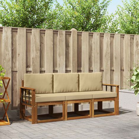 Outdoor-Sofagarnitur mit Kissen 3 pcs Natur und Beige