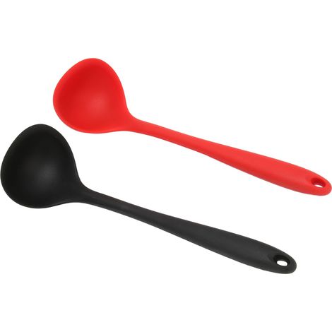 2 pièces Cuillère Souple en Silicone Noir Rouge, Louche Multifonction pour Cuisine, Outil de Cuisson avec Trou de Suspension (1/5)