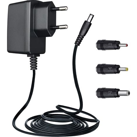 Adaptateur Secteur 6 V 1 A, câble de 1,8 m avec 3 Prises CC, Alimentation 6 V 1000 mA 6 W pour tensiomètre, vélo elliptique, Machine à Coudre, Poubelle, etc. (1/5)