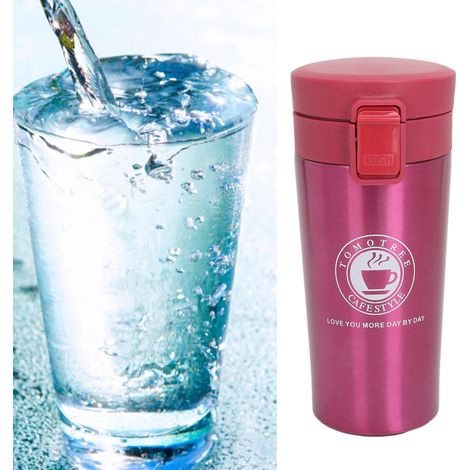 Tragbarer Edelstahlbecher mit doppelwandigem, federbelastetem und vakuumisoliertem Deckel, ideal fürs Büro, fürs Auto oder als Geschenk. Rot, 380 ml. (1/5)