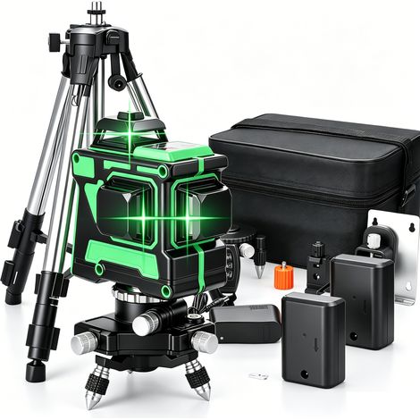 KKmoon Niveau Laser 3D 12 Lignes Autonivelant, Lignes Verticales Et Horizontales, Tige Alliage 1.2m 3 Hauteurs Avec Trépied, Outil De Nivellement Polyvalent, Livraison Rapide Depuis La France (1/5)