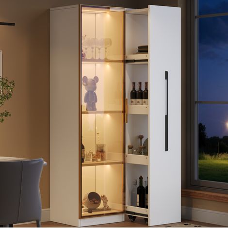 Glasvitrine 70 x 40 x 160 cm mit LED, MDF, Weiß, OKWISH (1/5)