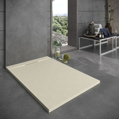 Receveur de douche 80x150 cm extra plat en résine minérale VORTEX sable (1/5)