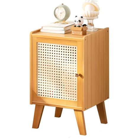 Nachttisch, Nordischer Nachttisch für Schlafzimmer, Mid Century Modern Nachttisch, Bambus Beistelltisch mit Aufbewahrung für kleine Räume, Wohnzimmer, Nachttisch