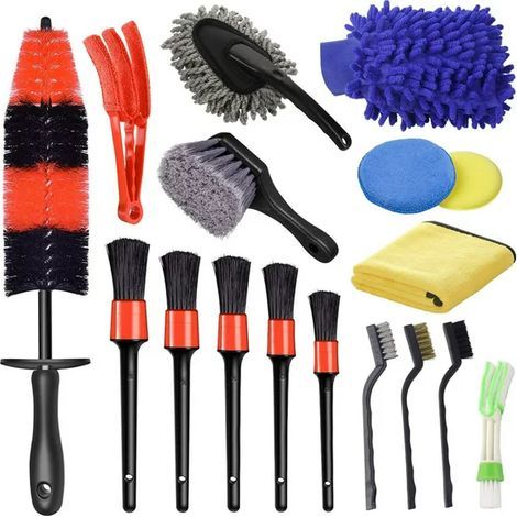 GENERIC-17pcs kit d'outils de nettoyage de lavage de voiture ensemble de détails de voiture, kit de lavage de voiture intérieur et extérieur (1/5)