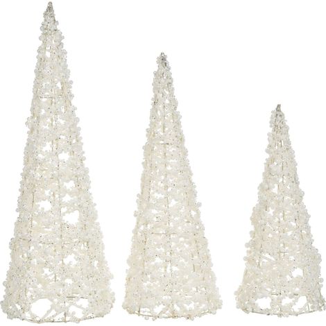Dekofiguren 3er Set ROSAN Weihnachtsbaum 40/50/60 cm Weiß