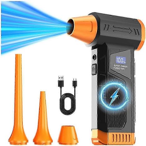Ventilateur portable à turbine sans balais de 110 000 tr/min, 4 vitesses de ventilation, lumière LED, idéal pour le séchage de voiture, le camping, le nettoyage, etc. (1/5)