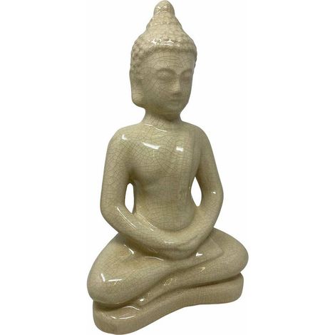 Statua buddha soprammobile decorazione casa statuetta siddharta seduto portafortuna in ceramica 35X18 cm Beige