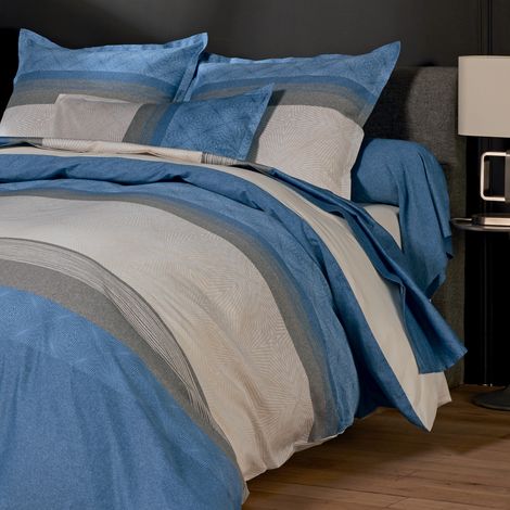 Taie de traversin satin de coton géométrique Bleu 86x240 cm