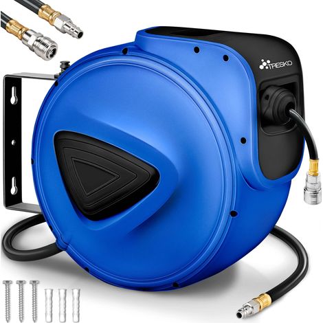 TRESKO Enrollador de manguera neumático 30 m azul automático Enrollador de manguera de 1/4"