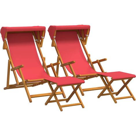 Chaise Longue 4 pcs 3 Position Bois d'eucalyptus massif Rouge vidaXL