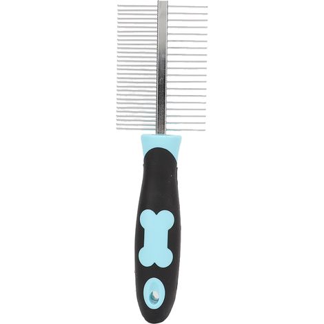 Peigne double face pour animaux de compagnie, rond, à dents larges et denses, en acier inoxydable, pour le toilettage des chats et chiens (bleu). (1/5)