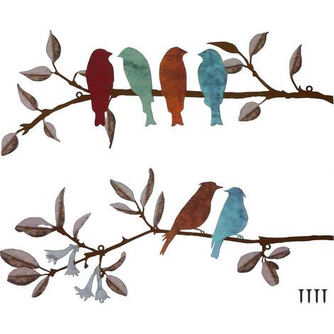 Metal Bird Wall Decor, 2 Pieces Vivid Metal Birds on Branch, Hanging Wall Decor for Home Ornament (1/4)