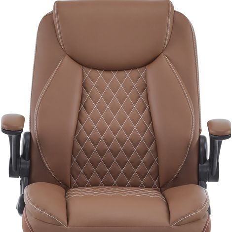 Silla de oficina ergonómica de altura regulable con reposabrazos abatibles, cuero marrón DESVIAE (1/5)