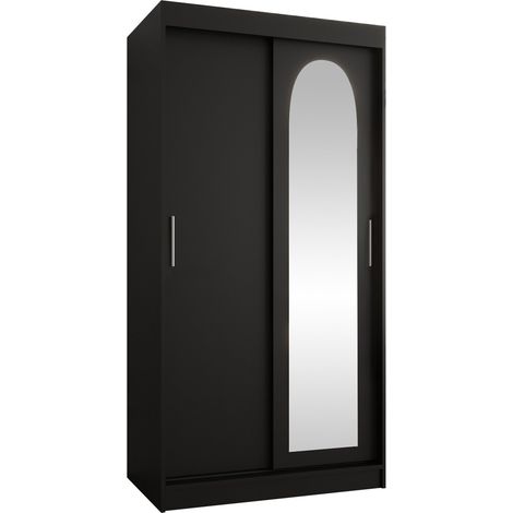 Armoire Hartford 505, Noir, 200x100x62cm, Portes d'armoire: Coulissantes, Nombre d'étagères: 5
