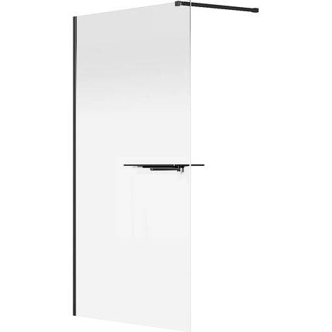 Parete per doccia walk-in effetto nebbia con portasciugamani e scaffali 120 x 200 cm Nero opaco - POMARO (1/4)