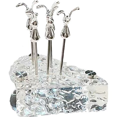Lot de fourchettes à fruits en forme de lapin, piques en acier inoxydable, petites fourchettes à dessert pour gâteaux, idéal pour fêtes (1/5)