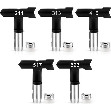 Set of 5 reversible high-pressure airless paint spray nozzles for homes, gardens, and terraces (211, 313, 415, 517, 623) (1/5)