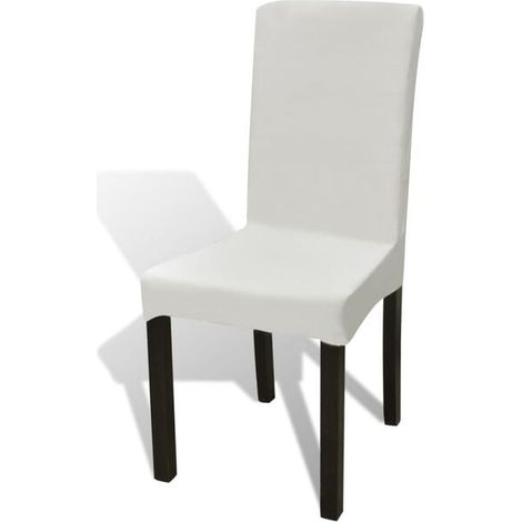 Housses de chaise élastiques tubulaires droites, lot de 6, beige (1/5)