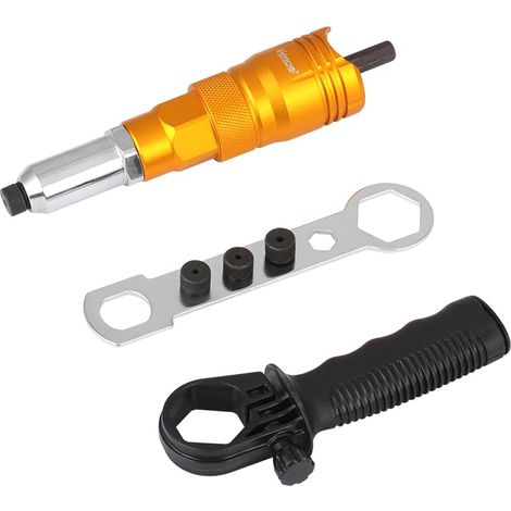 Rivet électrique pour visseuse sans fil - 160 mm - 4 buses (2,4 mm - 4,8 mm) - Alliage d'aluminium CRV hexagonal - Poignée et clé incluses (1/5)