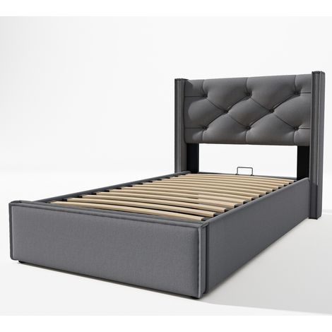 Letto imbottito contenitore 90x200 cm grigio con rete a doghe e telaio metallico (1/5)