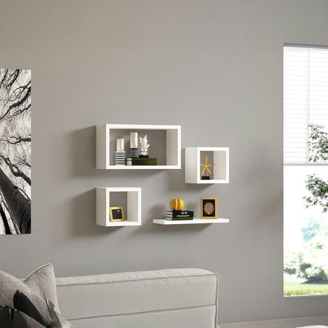 Etagère murale modulable blanche moderne (lot de 4) MARFA (1/4)
