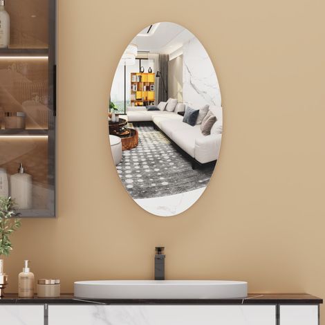 Miroir mural,miroir ovale,sans cadre,pour salle de bain ou chambre,design simple et élégant,horizontal ou vertical,64 x 37 cm