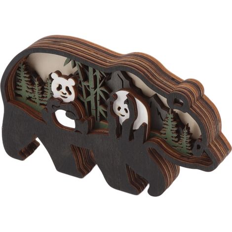 Figurine miniature d'animal en bois creux sculpté en 3D avec LED intégrée (pile bouton).